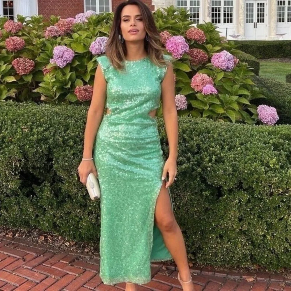 Zara NWT sea green sequin midi cut out dress 7990/908 - Picture 3 of 10